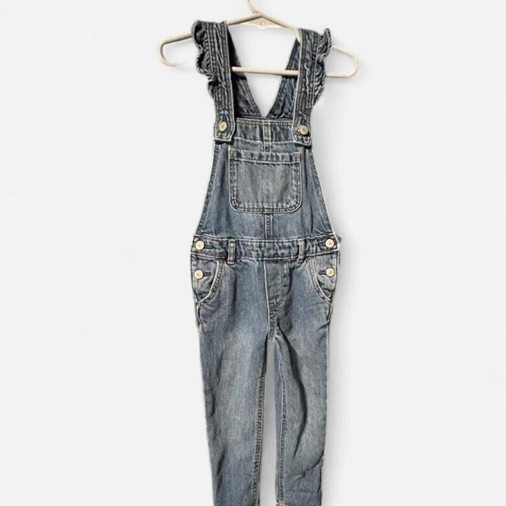 Size 3 Gap kids blue denim toddler girl overalls w ruffle straps girly feminine